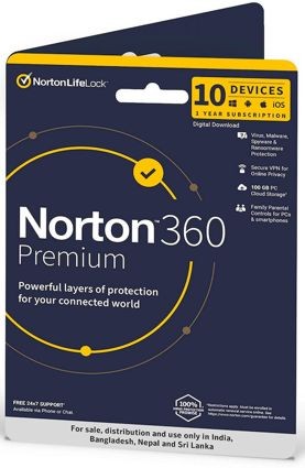  Norton 360 Premium 10 Users 1 Year 